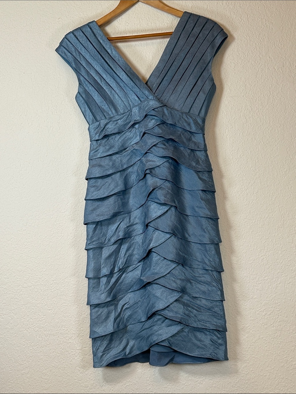 Adrianna Papell Sky Blue Layered V-Neck Midi Dress